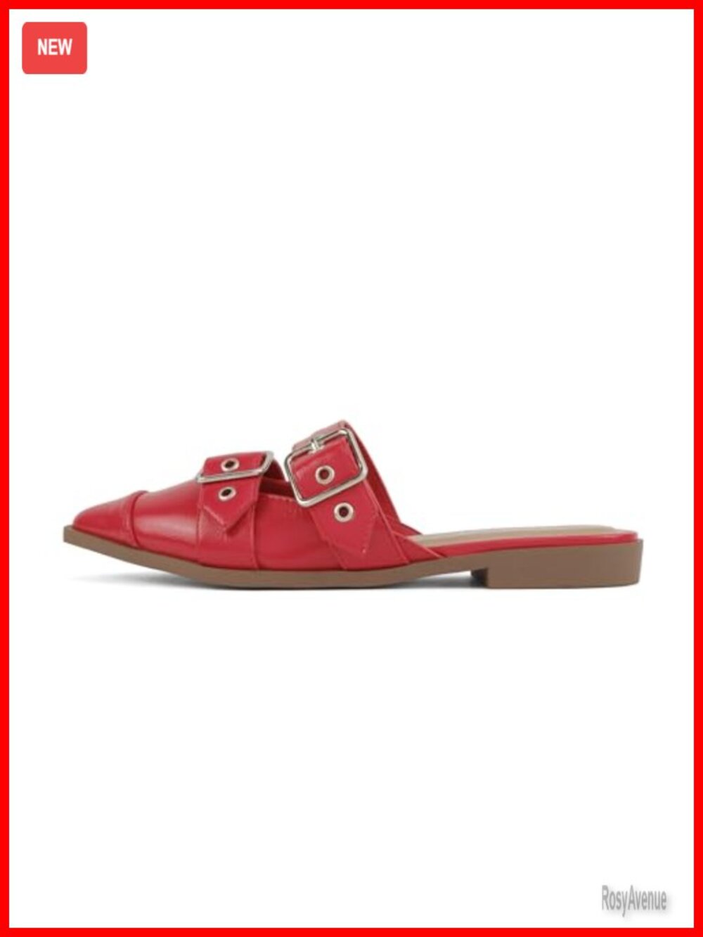 Pointed Toe Slip-On Low Heel Mule with Buckle Straps